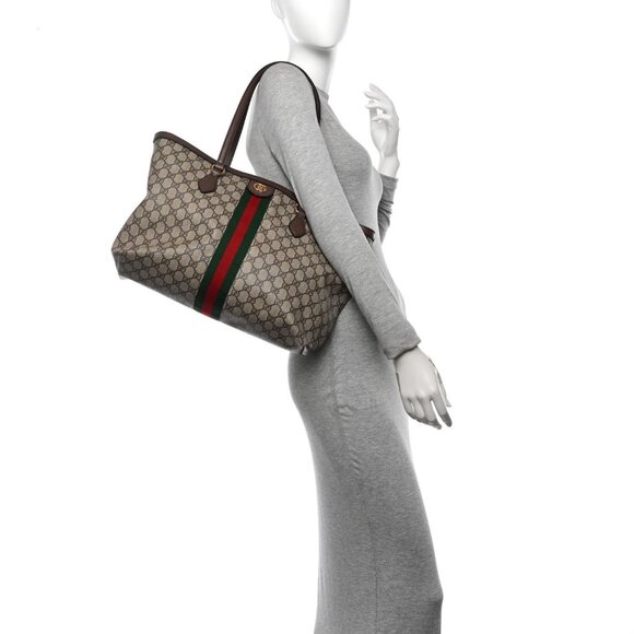 Authentic Gucci GG Supreme Ophidia Monogram Medium Shopping Tote Brown Tan Purse - Picture 2 of 10